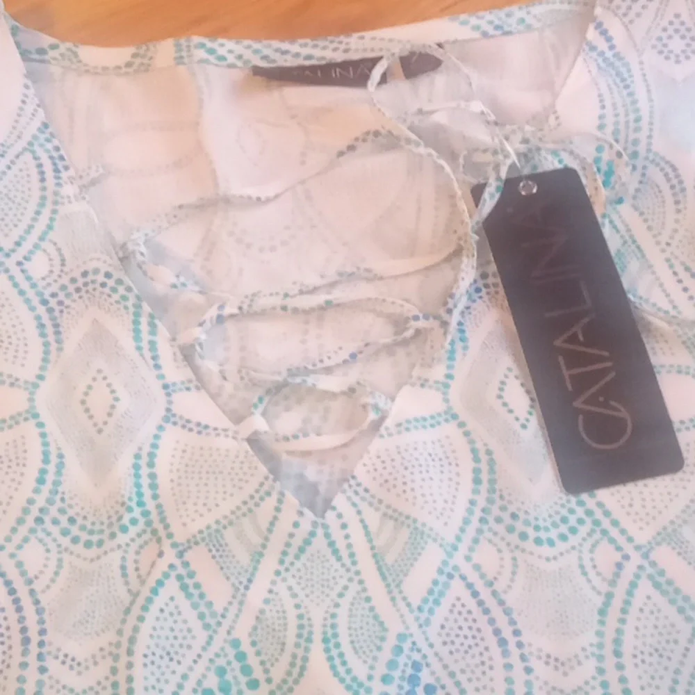 Catalina White and Light Aqua Lace Swim Coverup